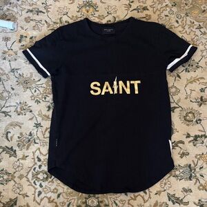 Black T-Shirt with Gold 'SAINT' Logo Oversized Mini Dress Grunge Emo